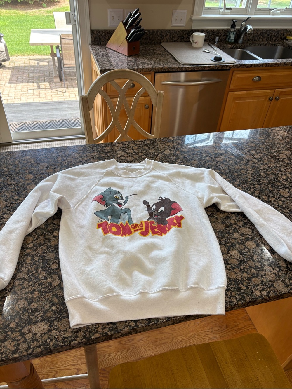 Vintage White Tom and Jerry Graphic Crewneck Sweatshirt - Men Sz m-L